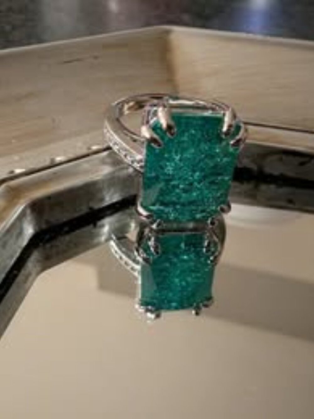 NEW! .925 Stamped Fancy Princess Cut Emerald Ring **sz 8**